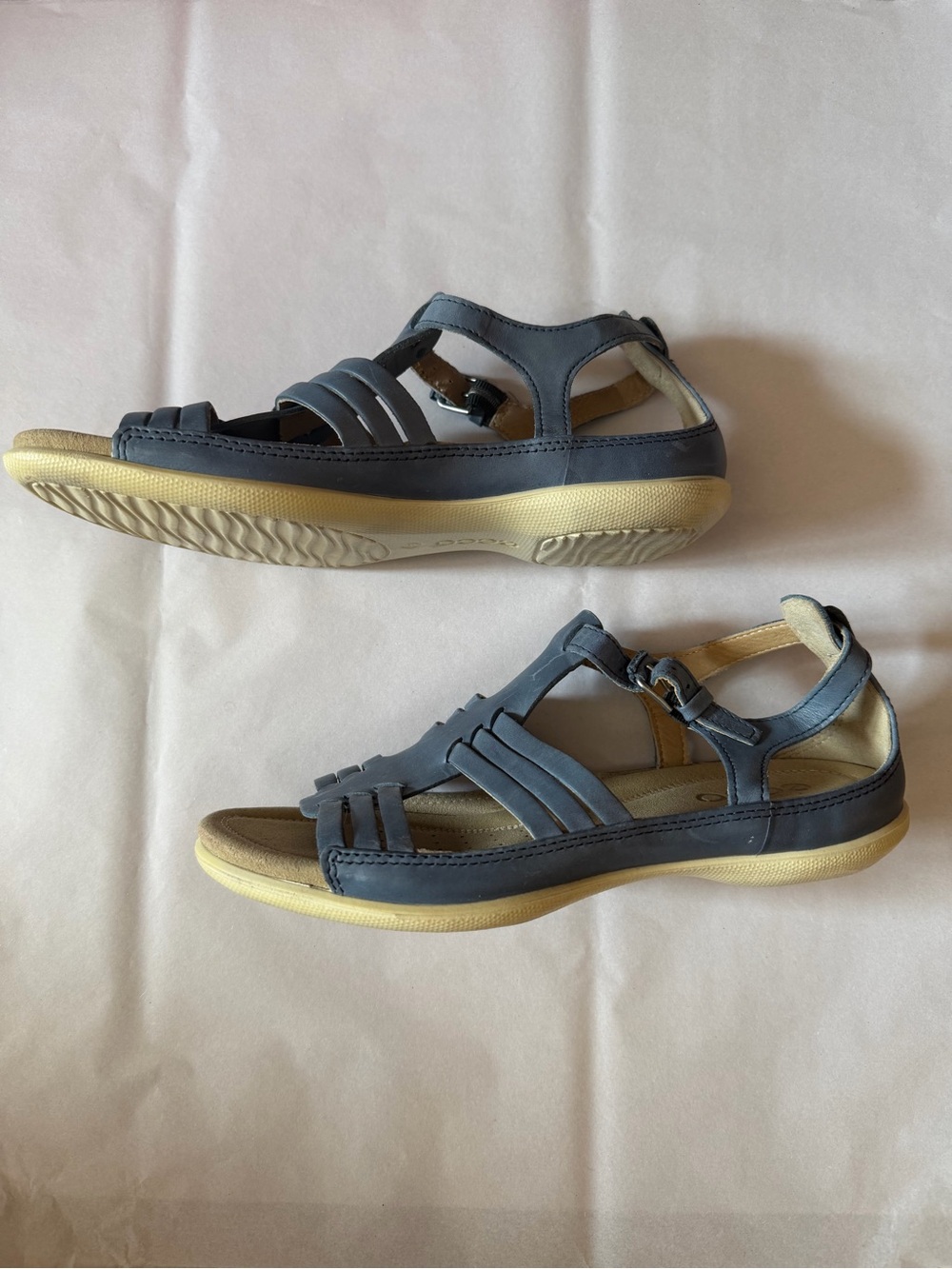 Ecco Kids Navy Blue Leather Fisherman Sandals - Picture 2 of 3